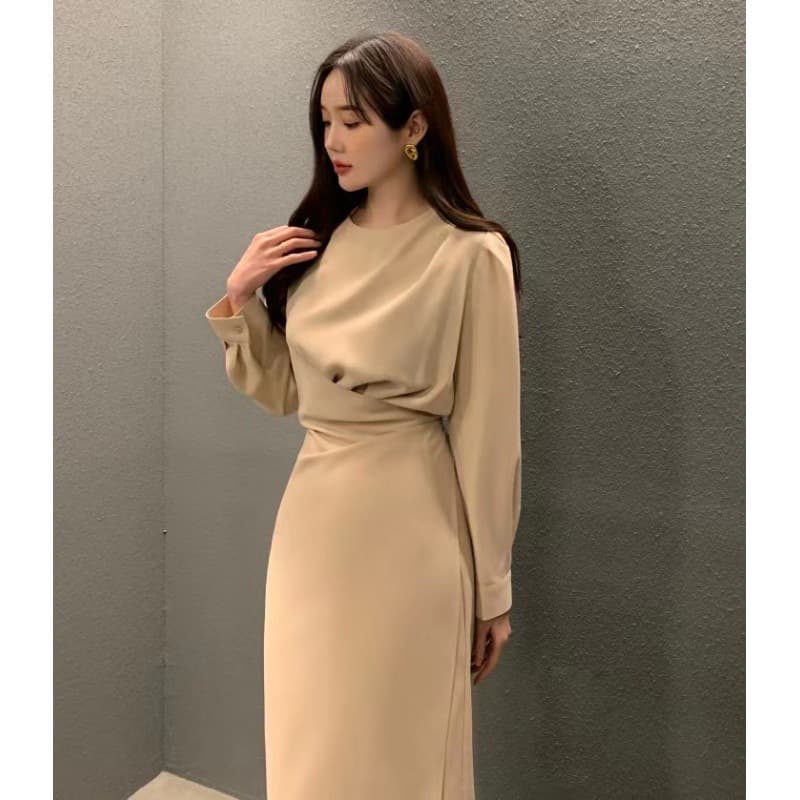 Vestido plisado con manga larga para mujer