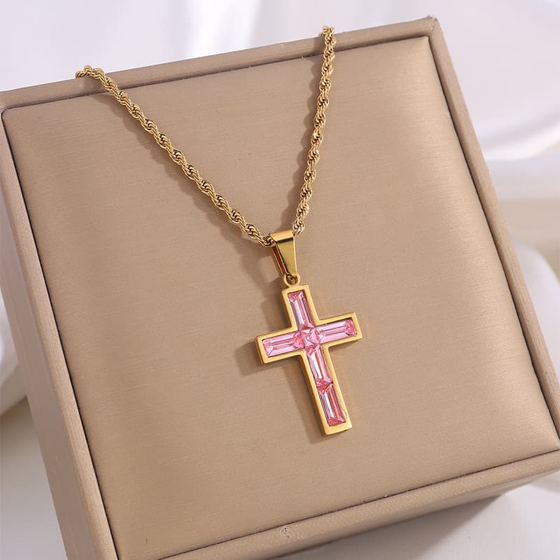 Collar cruz diamantado estilo europeo-americano
