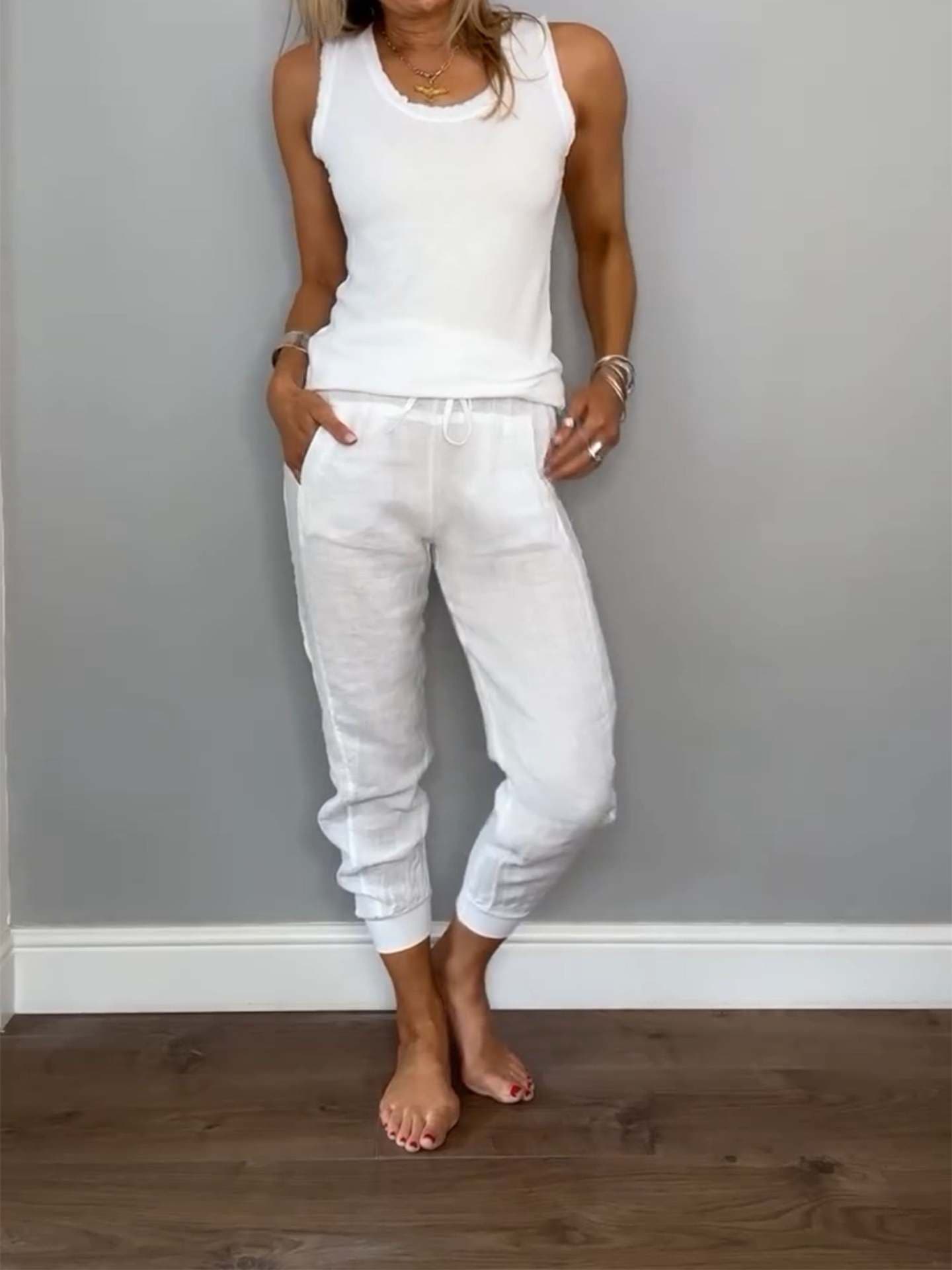 Conjunto de chaleco y pantalones cortos de algodón y lino