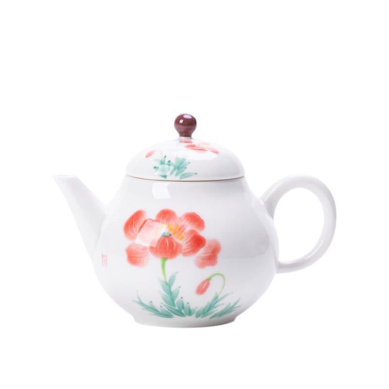 Tetera cerámica pequeña con hibisco pintado a mano