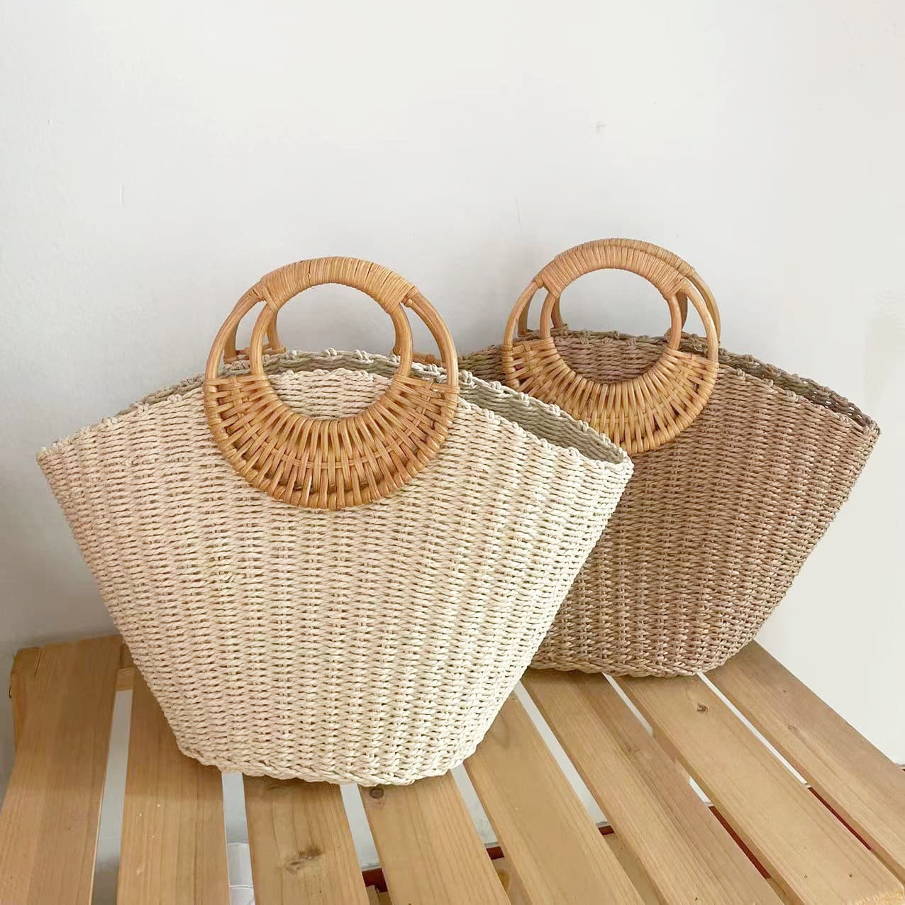 Bolsa playa mujer tejido paja estilo europeo retro