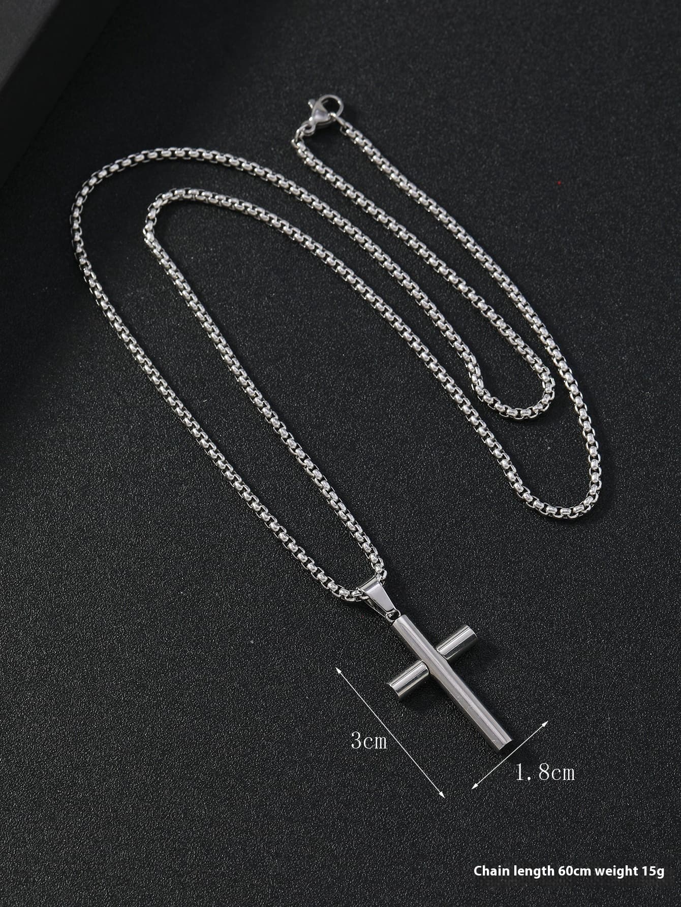 Collar cruz biselada grande en acero inoxidable