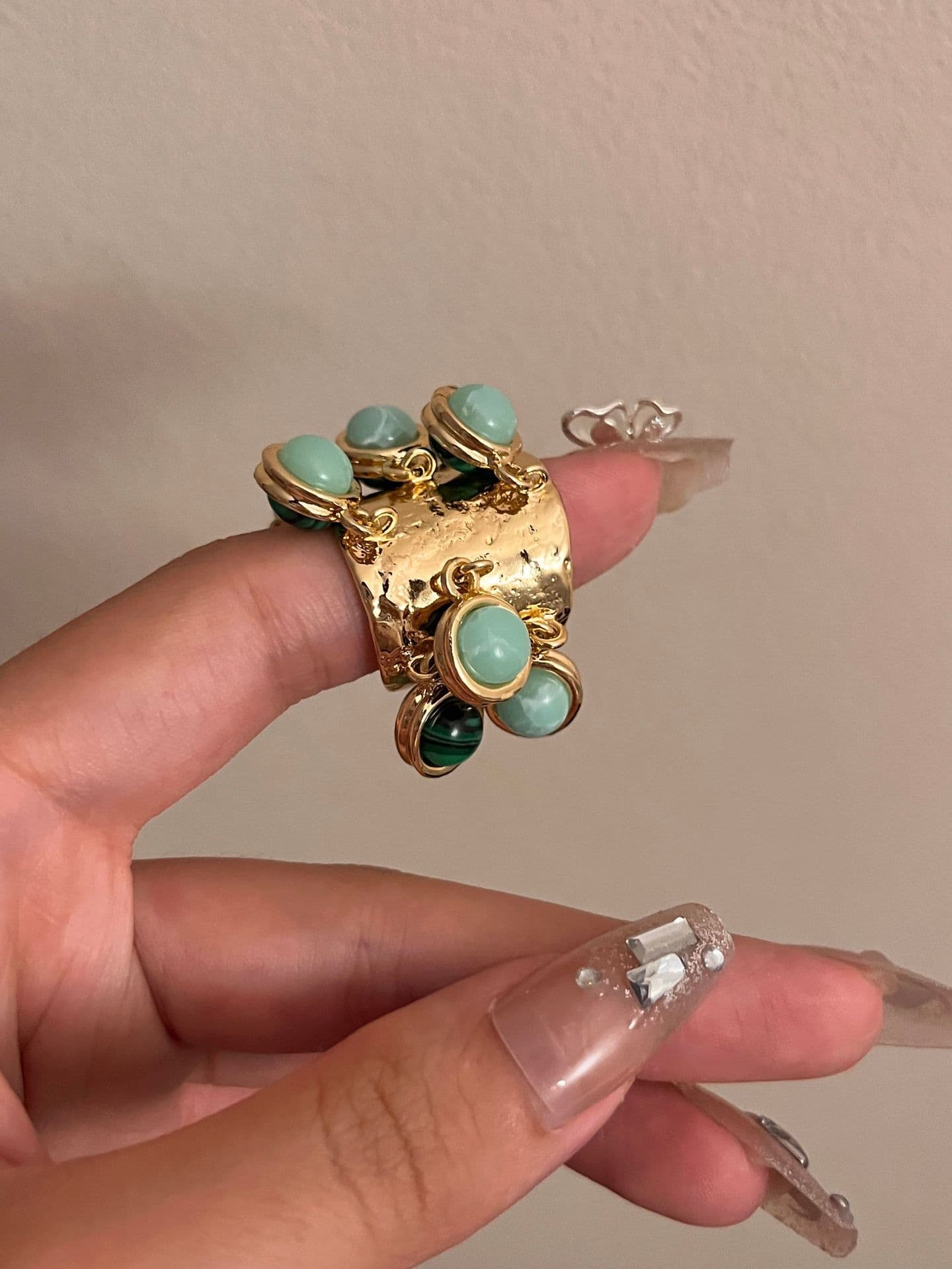Anillo pavo real de piedra natural estilo vintage