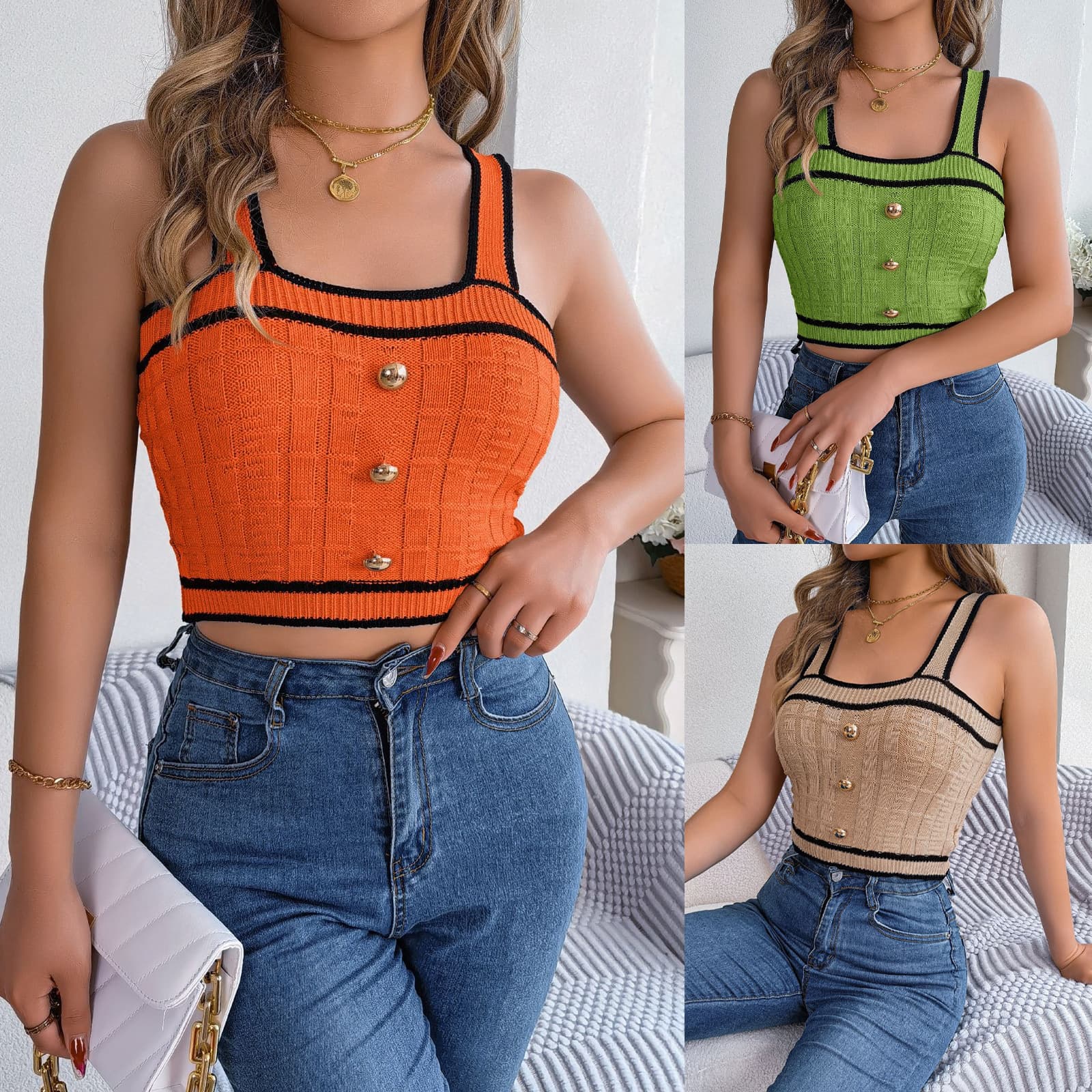 Blusa tejida sin mangas estilo vacaciones