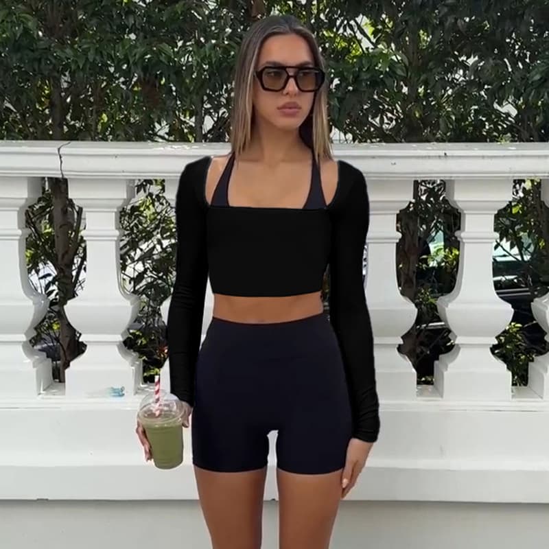 Blusa casual con cuello cuadrado y mangas largas