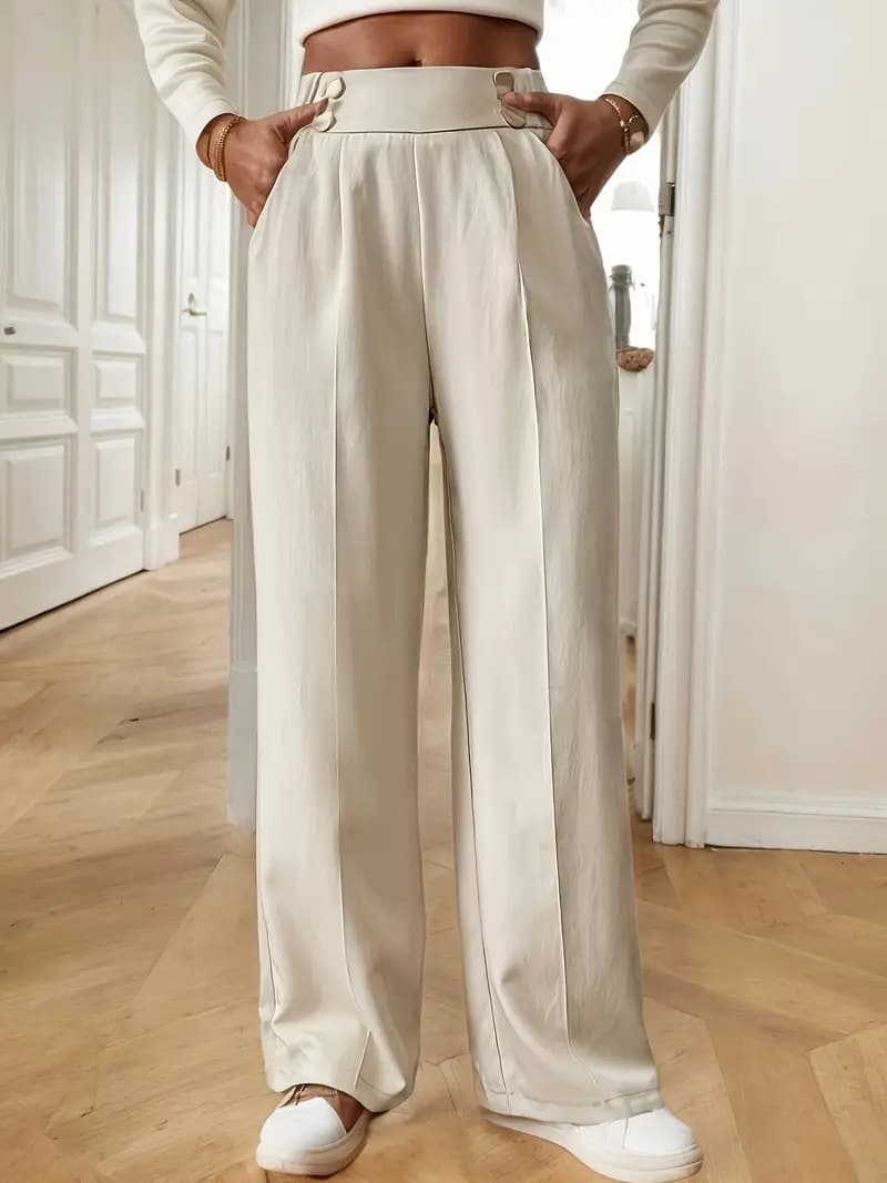 Pantalones rectos color sólido con bolsillos funcionales