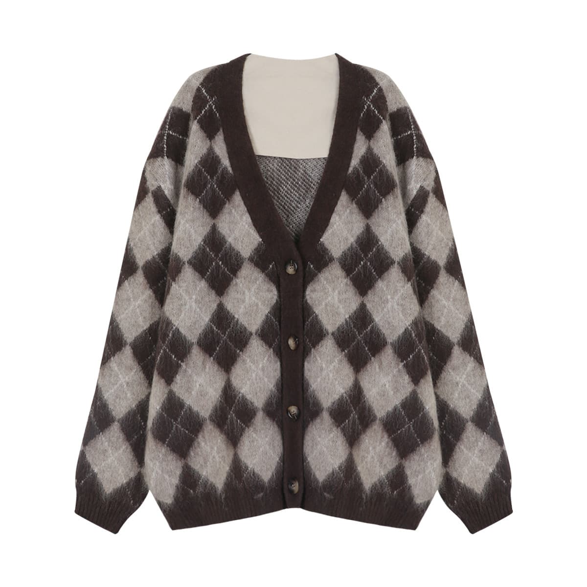 Cardigan largo de lana con patrón tartán