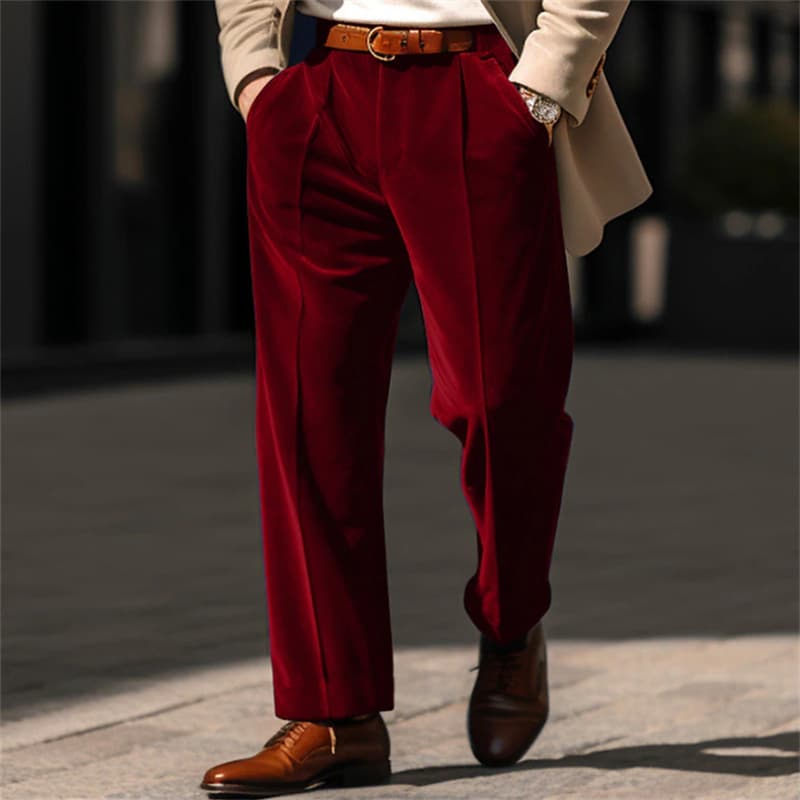 Pantalones rectos de terciopelo con bolsillos delanteros para hombre