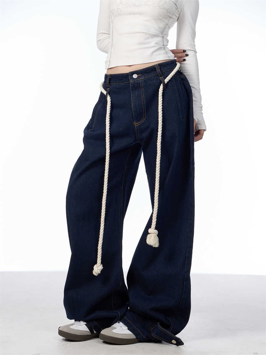 Pantalones vaqueros negros de pierna ancha con pespuntes