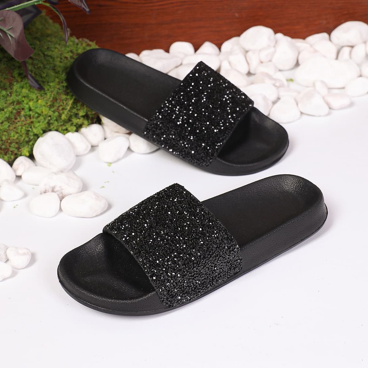 Sandalias de cristal con brillantes para mujer