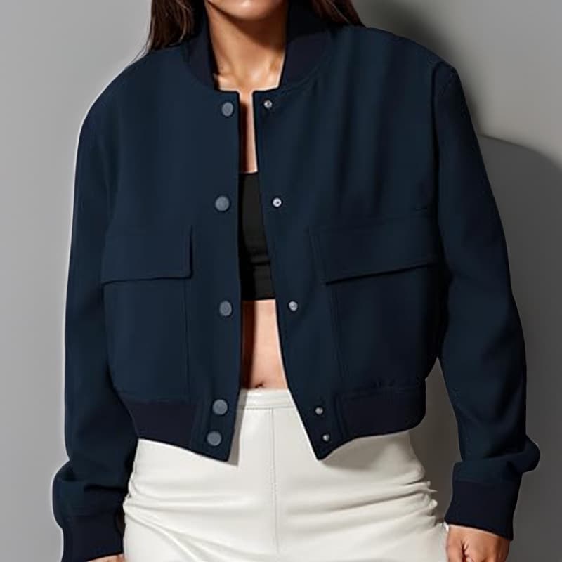 Chaqueta de mujer con cuello de pie y bolsillos grandes