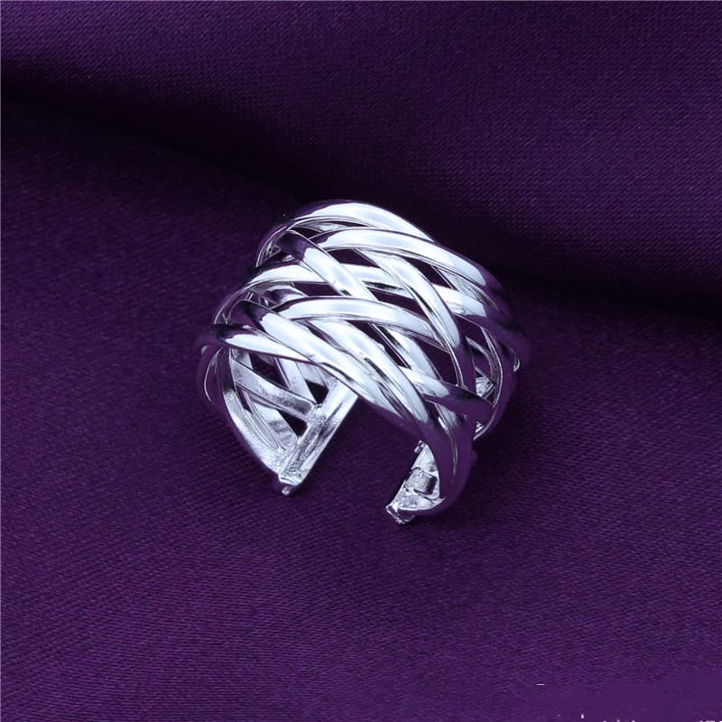 Anillo tejido de plata chapado europeo