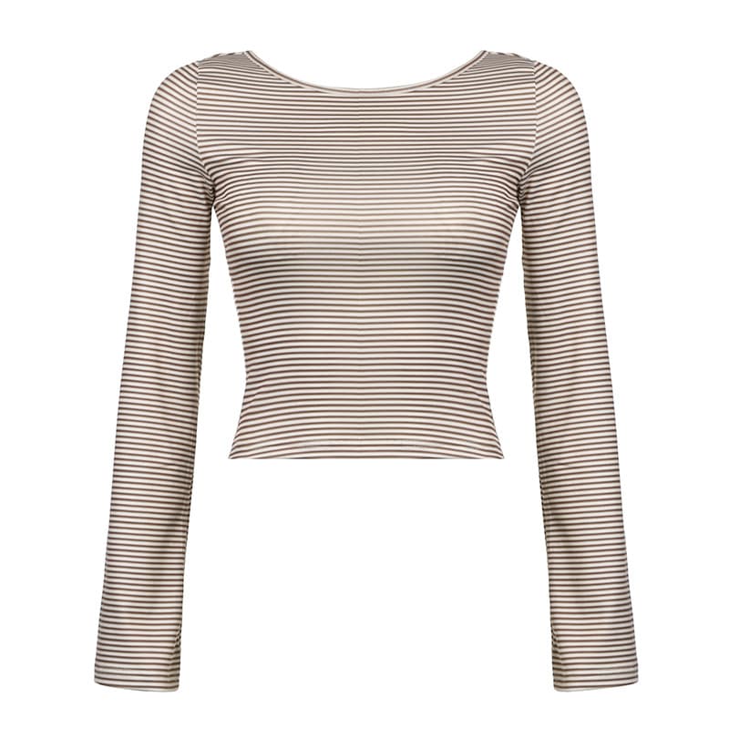 Blusa entallada sin espalda manga larga rayas