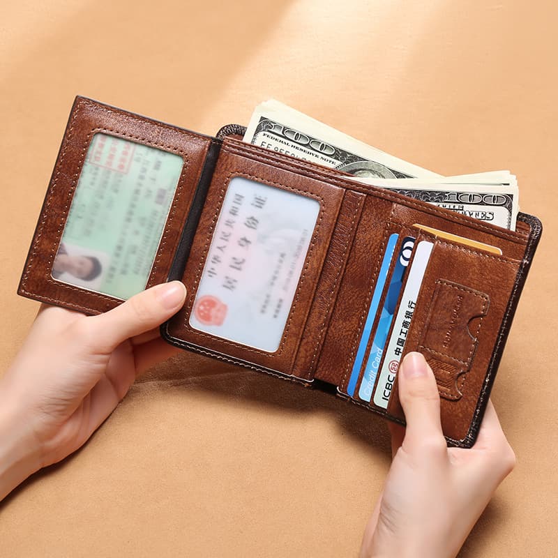 Billetera de cuero multifuncional estilo retro para hombre