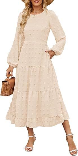 Vestido casual de otoño con cuello redondo y mangas largas