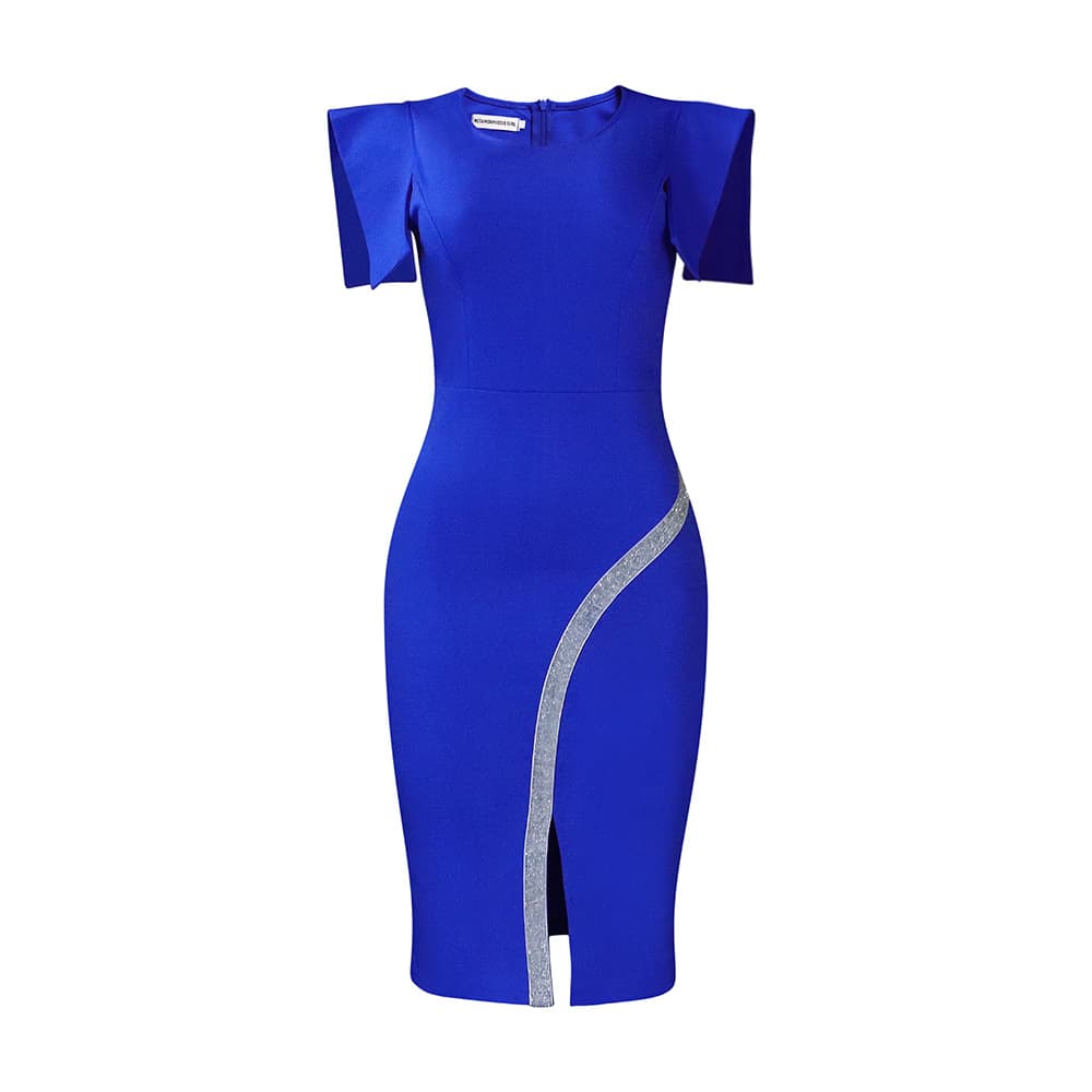 Vestido ajustado profesional manga corta con abertura