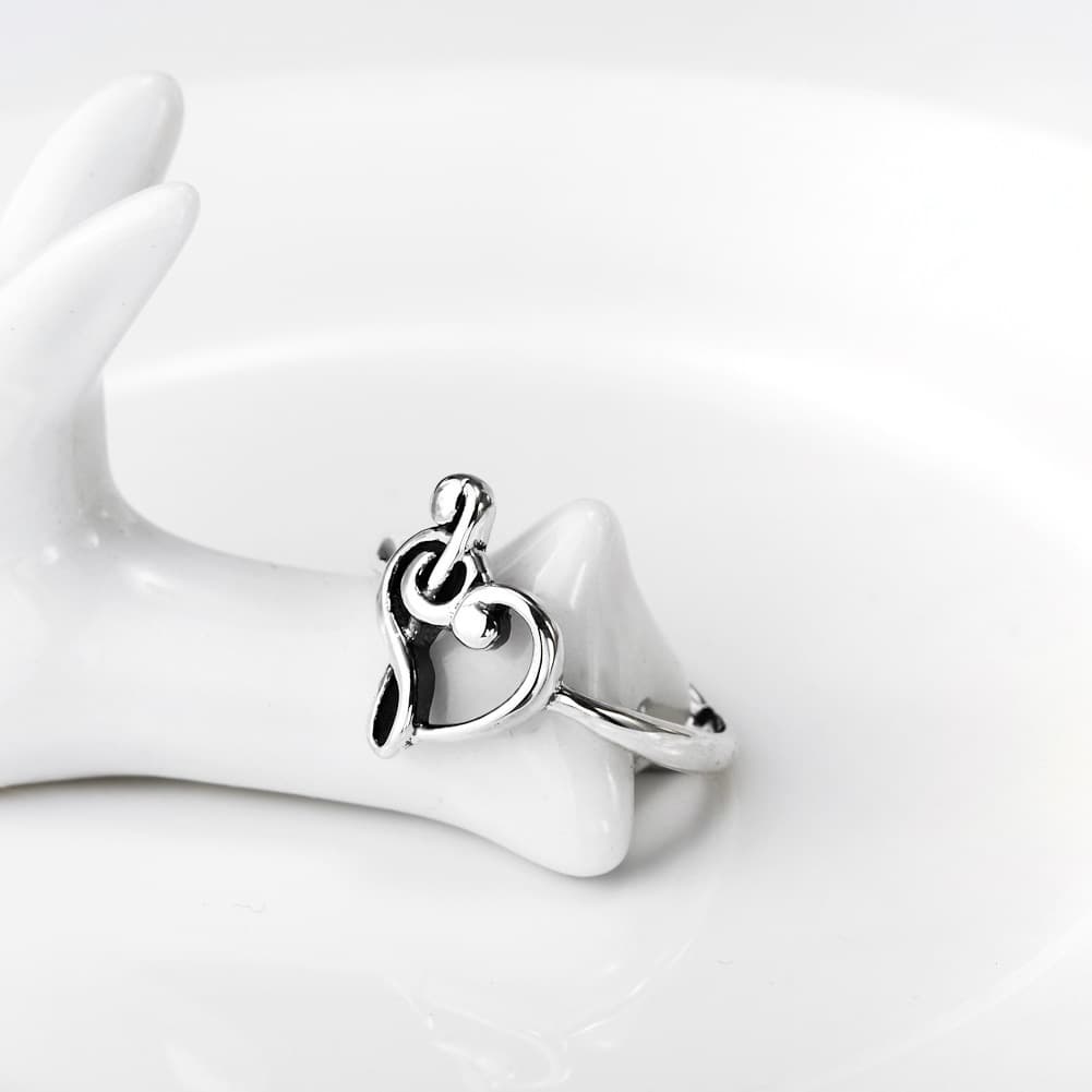 Anillo ajustable con nota musical plateado