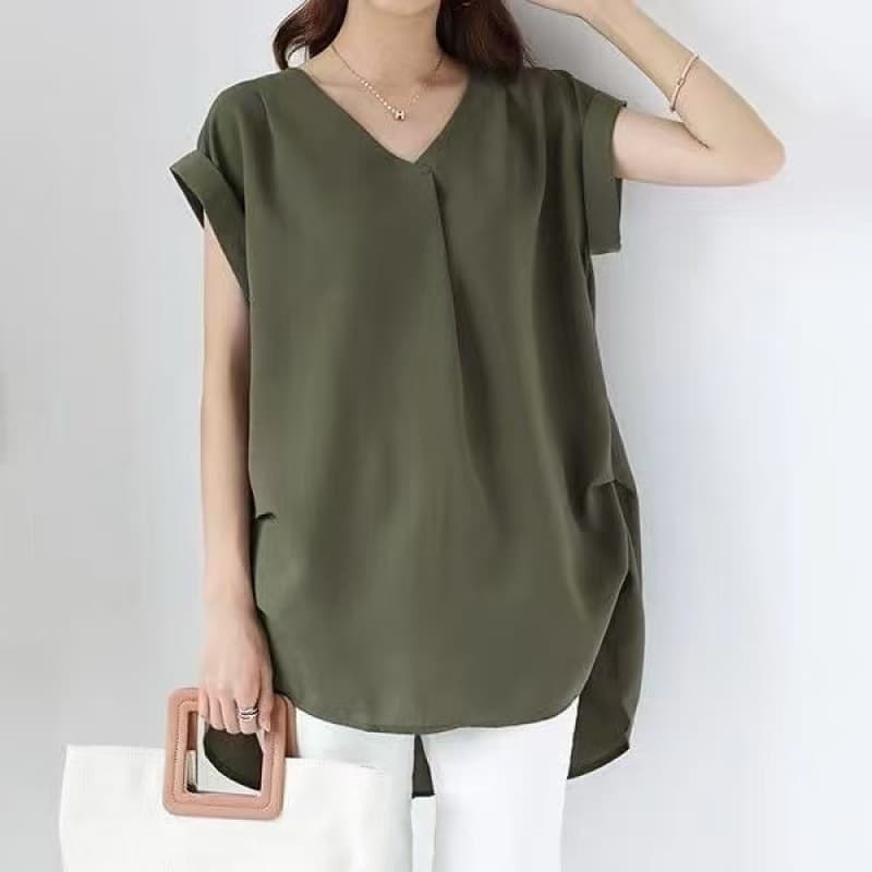 Blusa suelta con cuello en V y mangas largas especiales