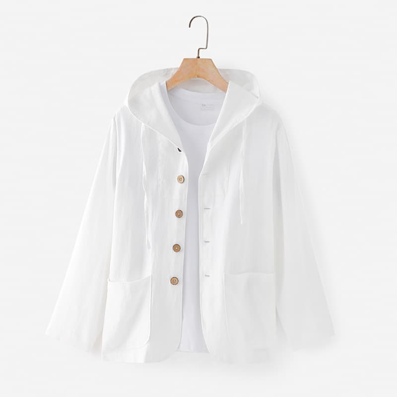 Camisa lino hombre casual suelta transpirable con capucha