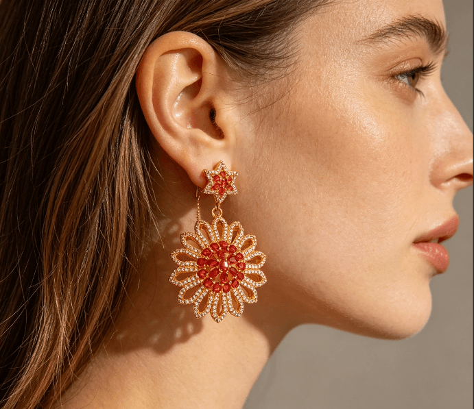 Aretes colgantes estrella y flor con circón