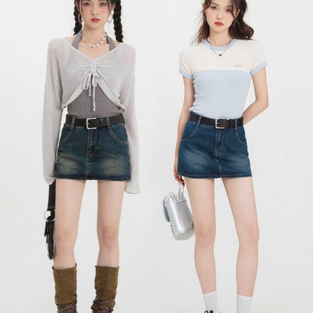 Falda corta denim con corte A retro