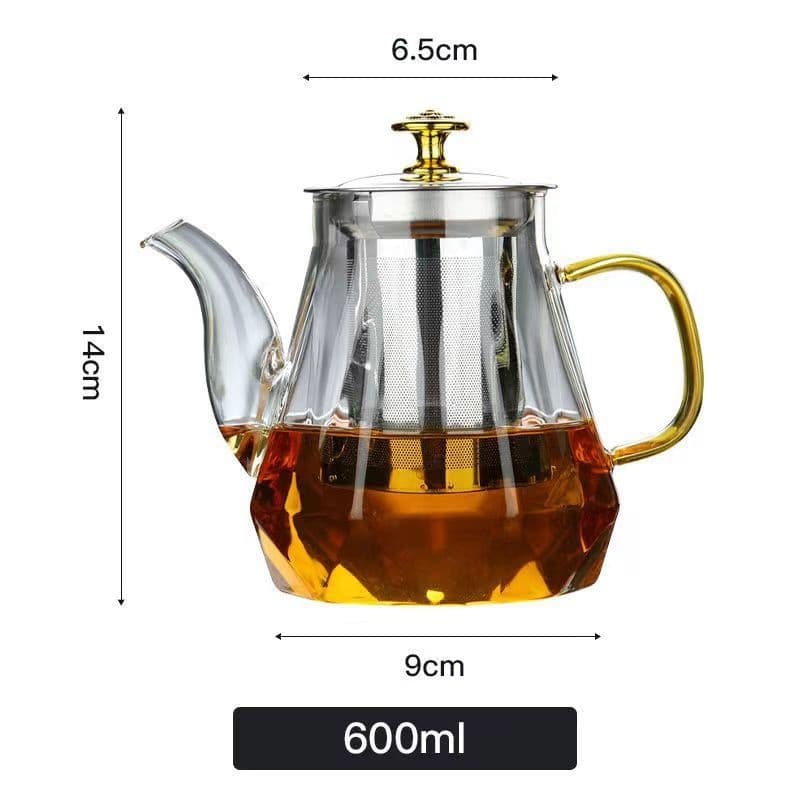 Tetera de vidrio resistente con opciones de tazas, 600-1000ml