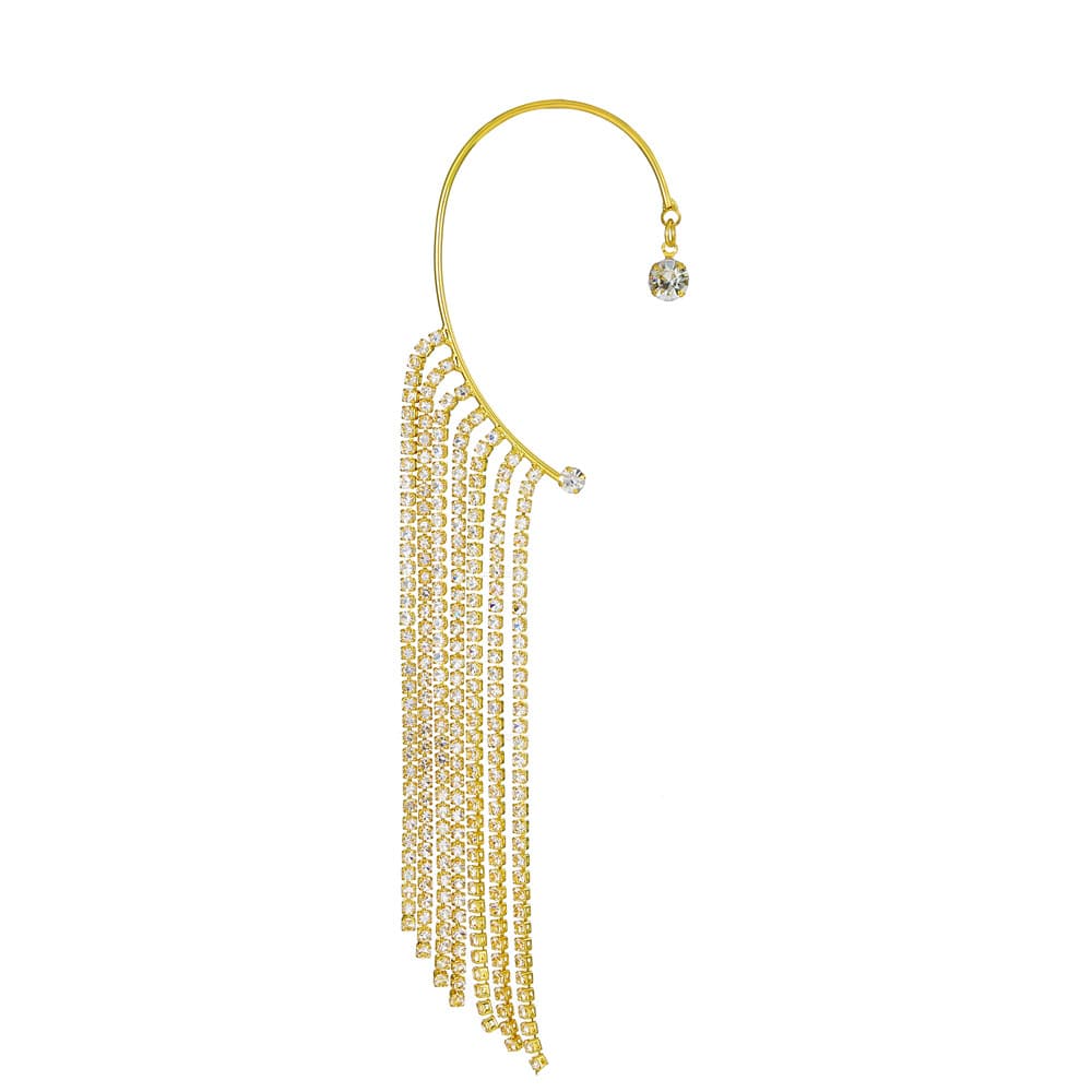 Aretes largos de borla con incrustaciones de diamantes