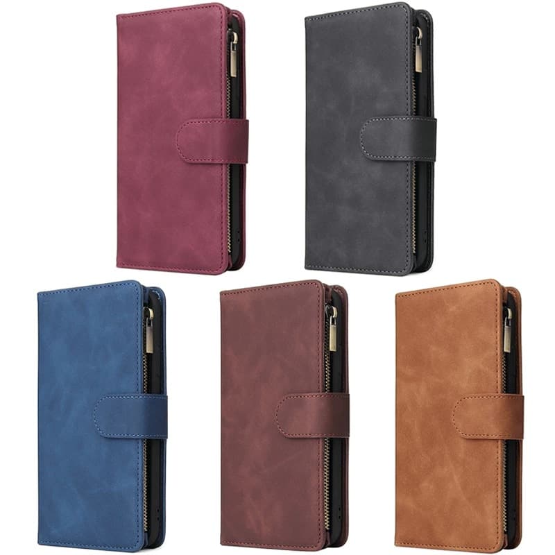 Funda tipo cartera con cremallera para teléfono