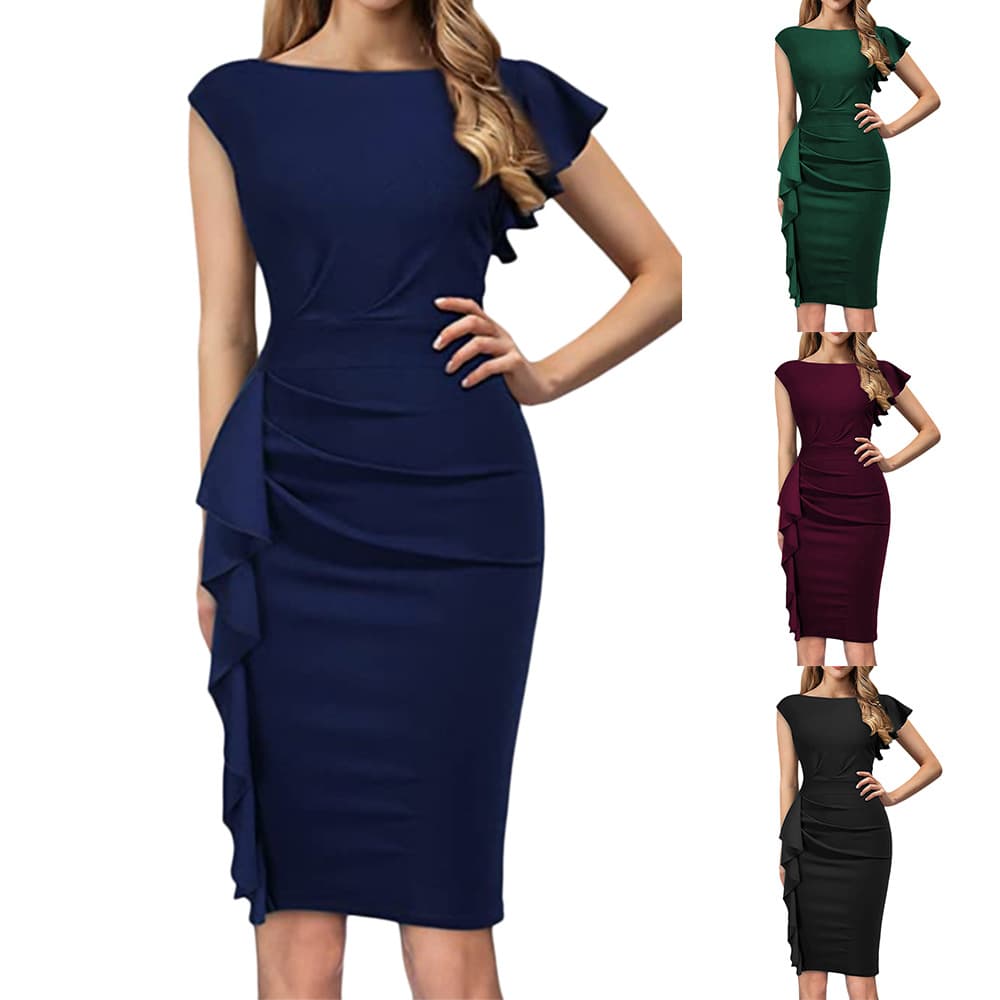 Vestido recto con mangas fruncidas