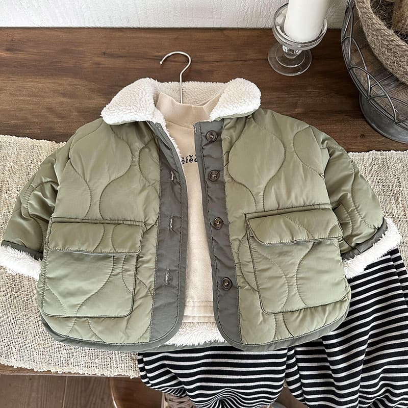 Abrigo acolchado coreano con cuello de piel de oveja