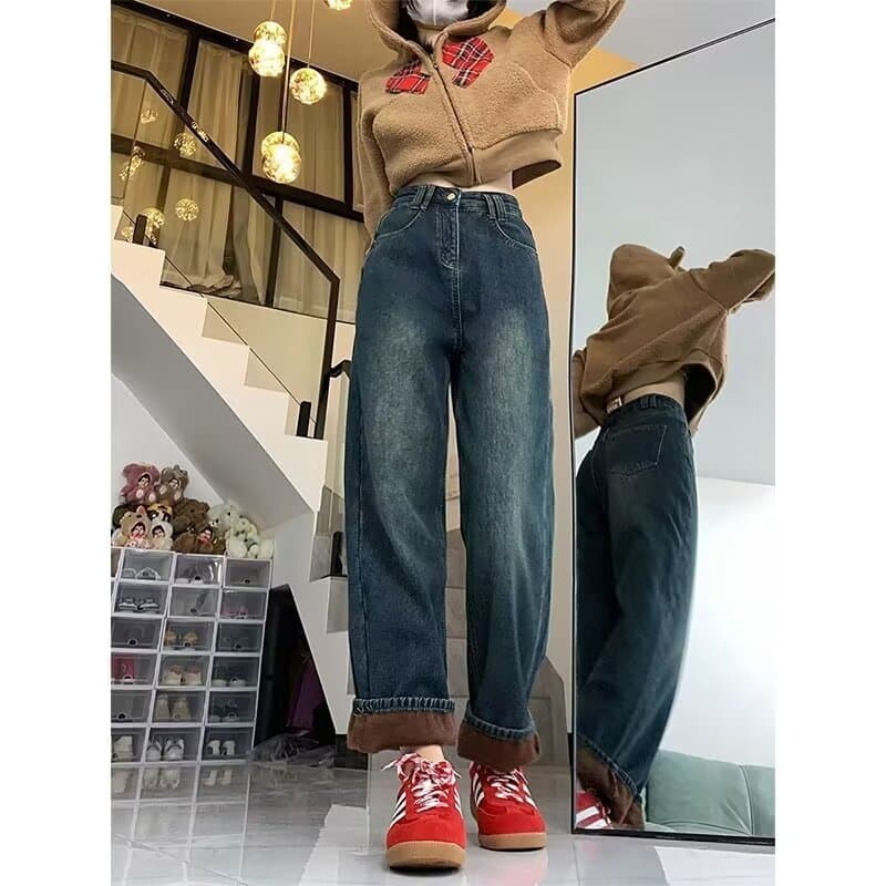Pantalones vaqueros gruesos de talle alto forrados