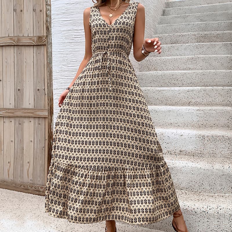 Vestido sin mangas con estampado de rombos