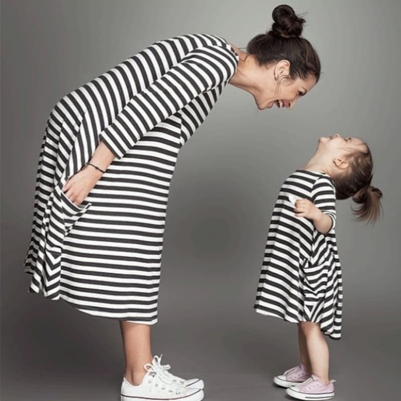 Vestidos a rayas juego madre e hija ropa familiar
