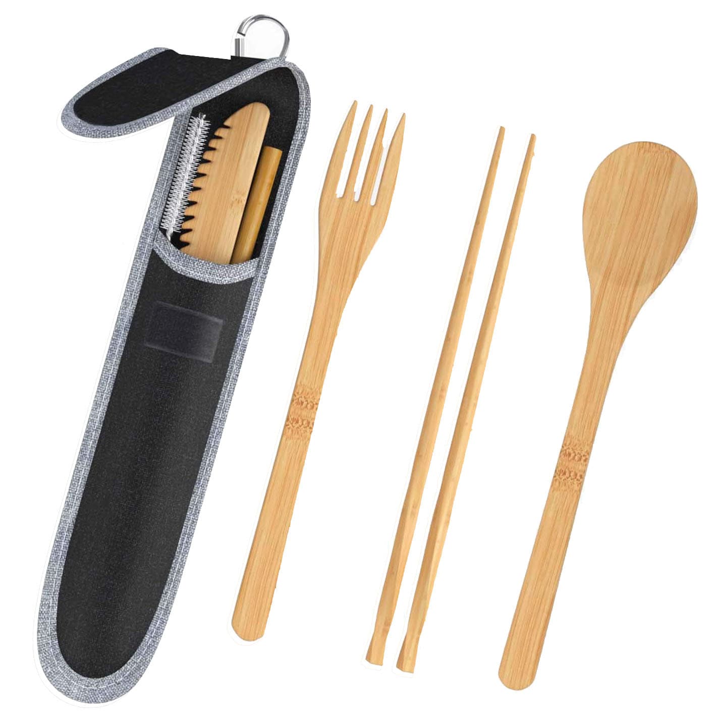 Set de cubiertos de bambú portátil con popote