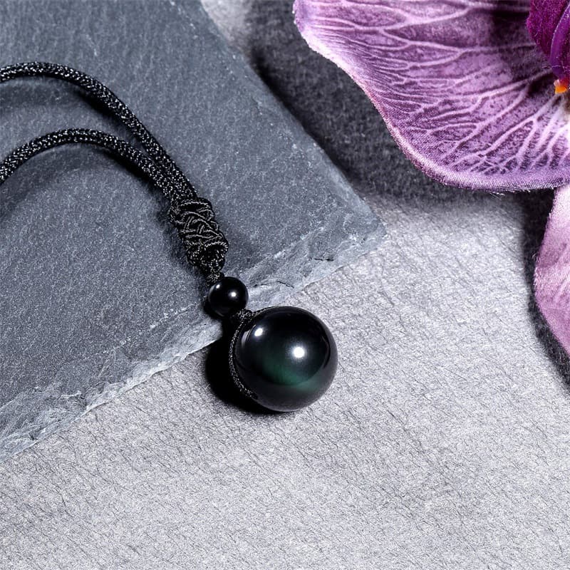 Collar de obsidiana natural y amatista de 16 mm