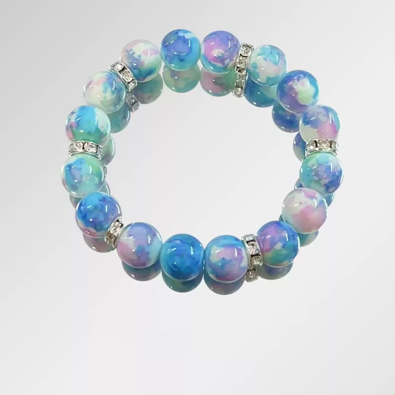 Pulsera de vidrio estilo pintura al óleo azul y púrpura