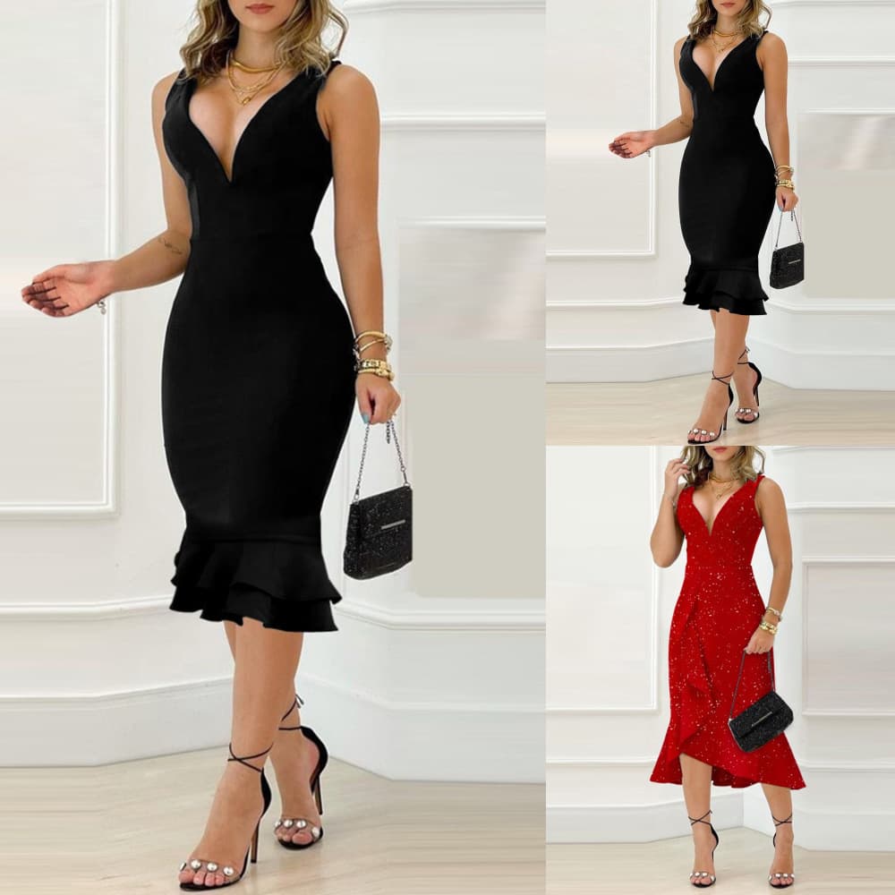 Vestido midi sin espalda con cintura ajustada