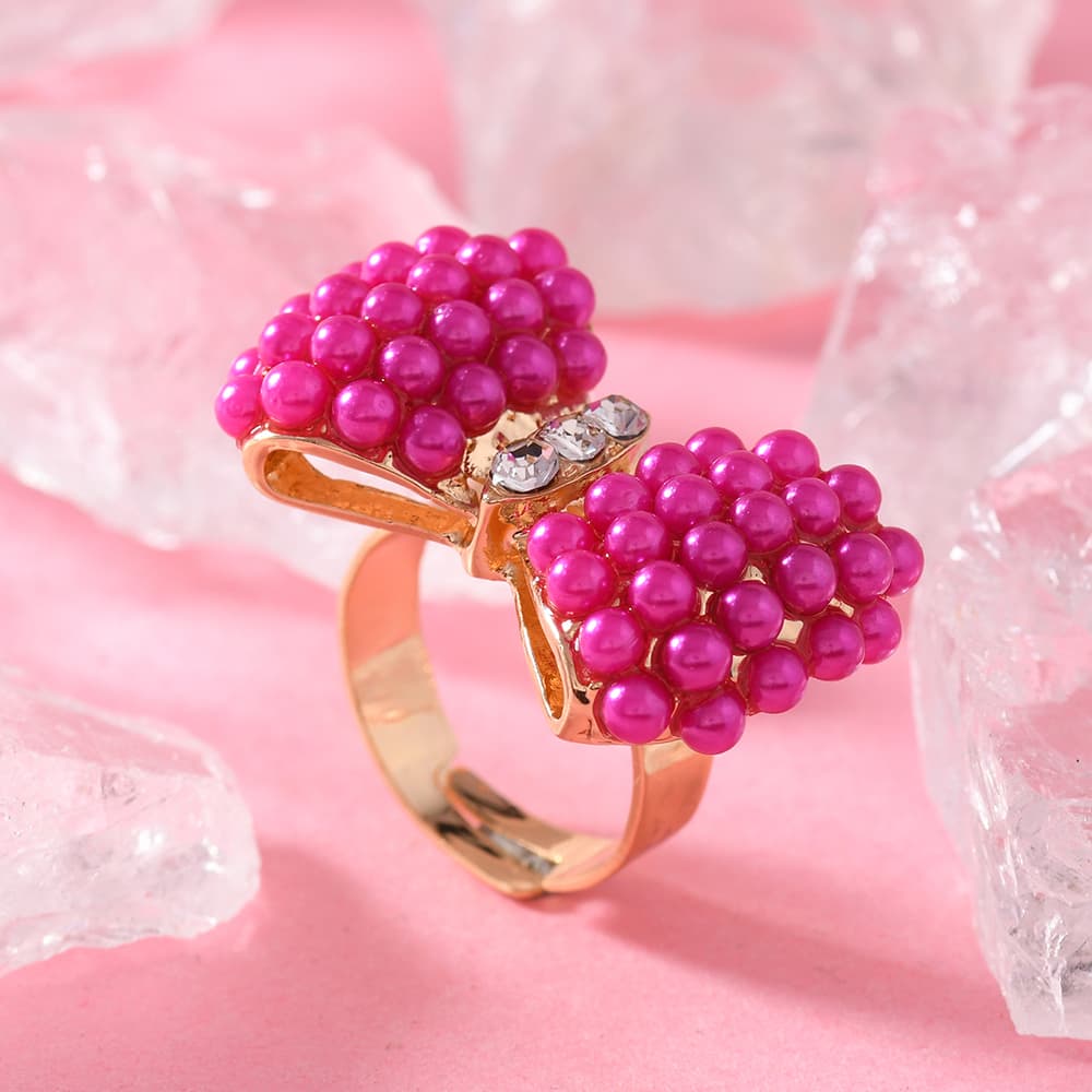 Anillo ajustable con moño y rhinestones