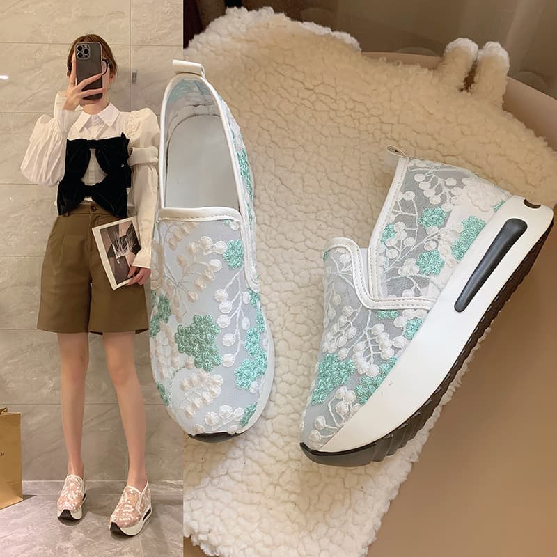 Zapatillas casual de tacón alto con malla y encaje