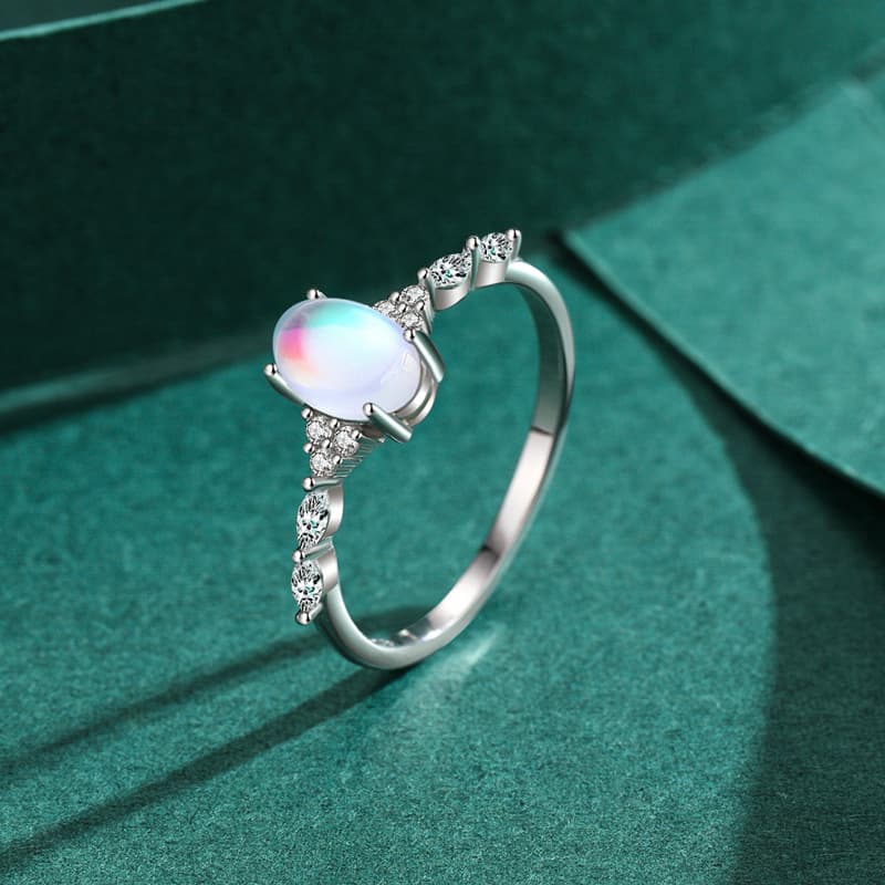 Anillo de plata esterlina S925 con piedra lunar