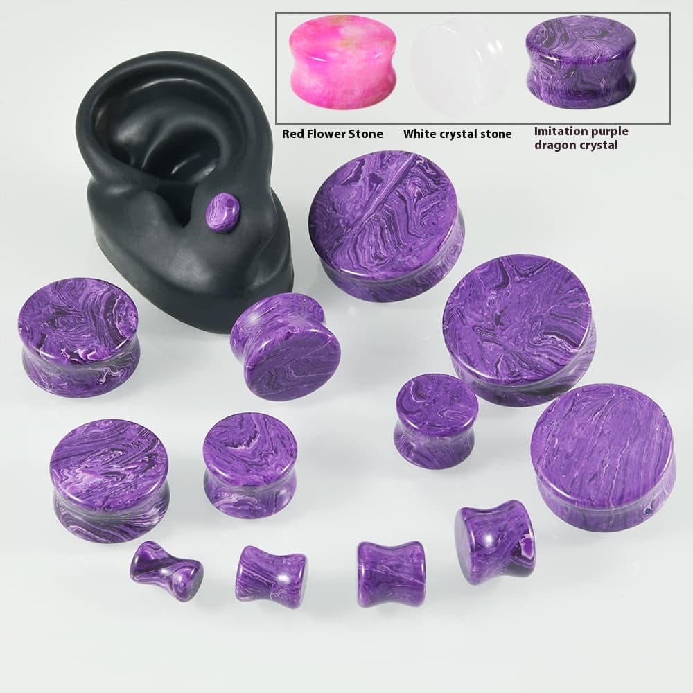Expansores de orejas piedra flor roja, cristal sólido