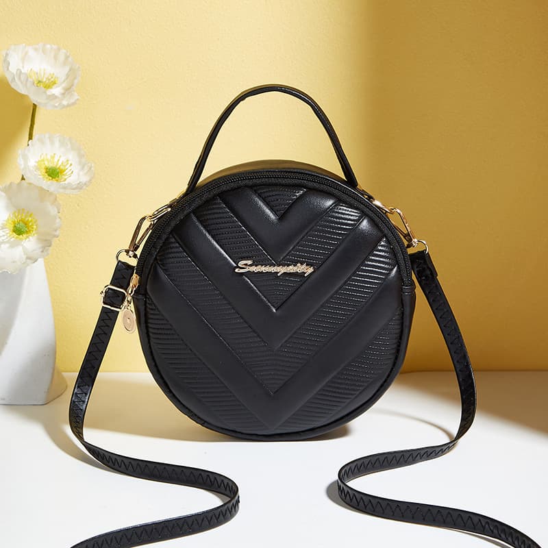 Bolsa redonda pequeña retro con textura coreana