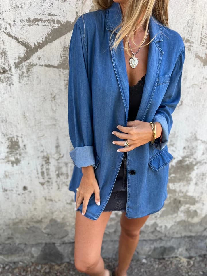 Chaqueta tipo camisa de mezclilla manga larga casual para mujer