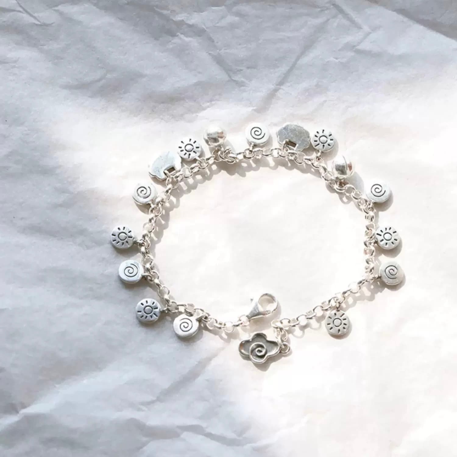 Pulsera encanto sol nube plata 999