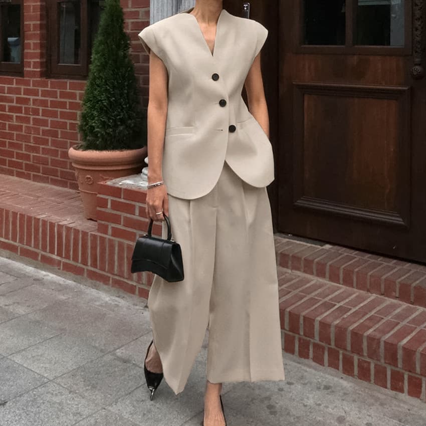 Conjunto de chaleco sin mangas y pantalones cintura alta