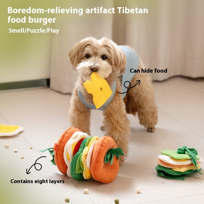 Juguete interactivo para perro tipo hamburguesa