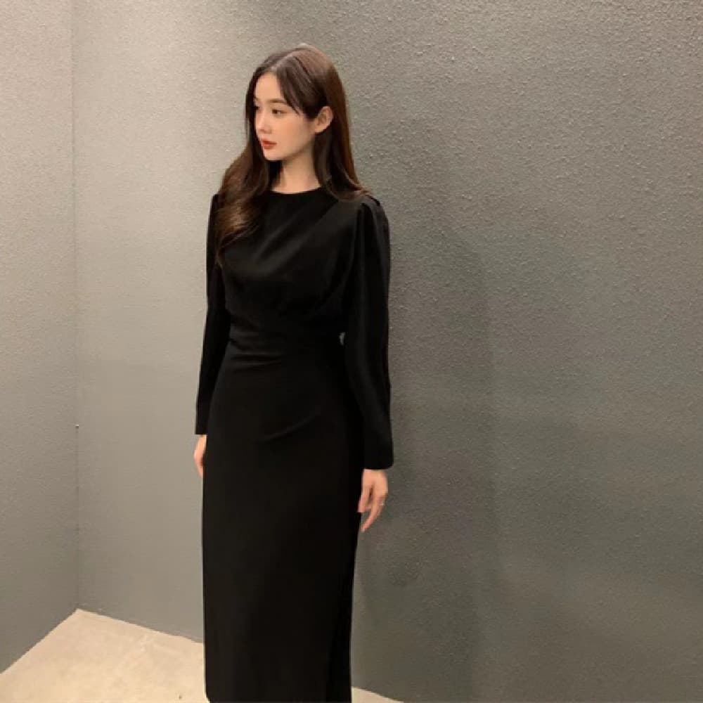 Vestido plisado con manga larga para mujer