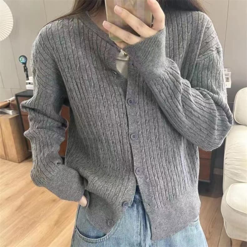 Cardigan casual retro de mujer cuello redondo holgado
