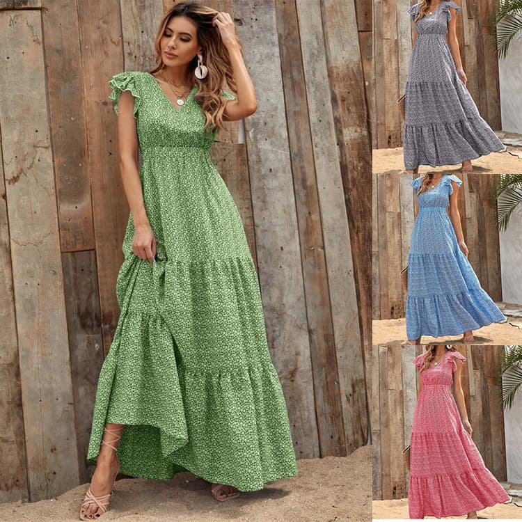 Vestido bohemio de escote V con estampado floral