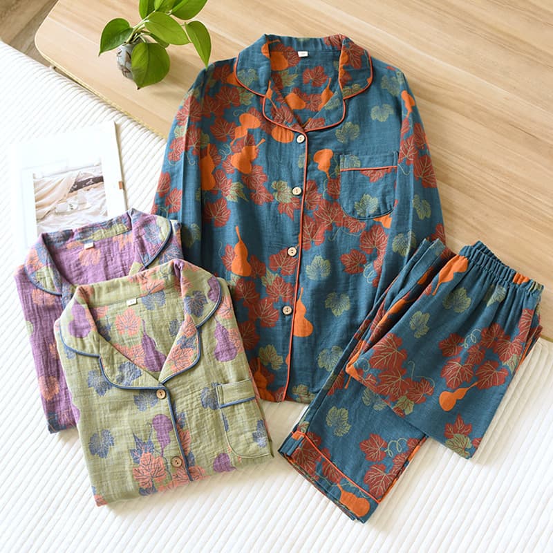 Pijama jacquard de gasa fina para mujer con patrón
